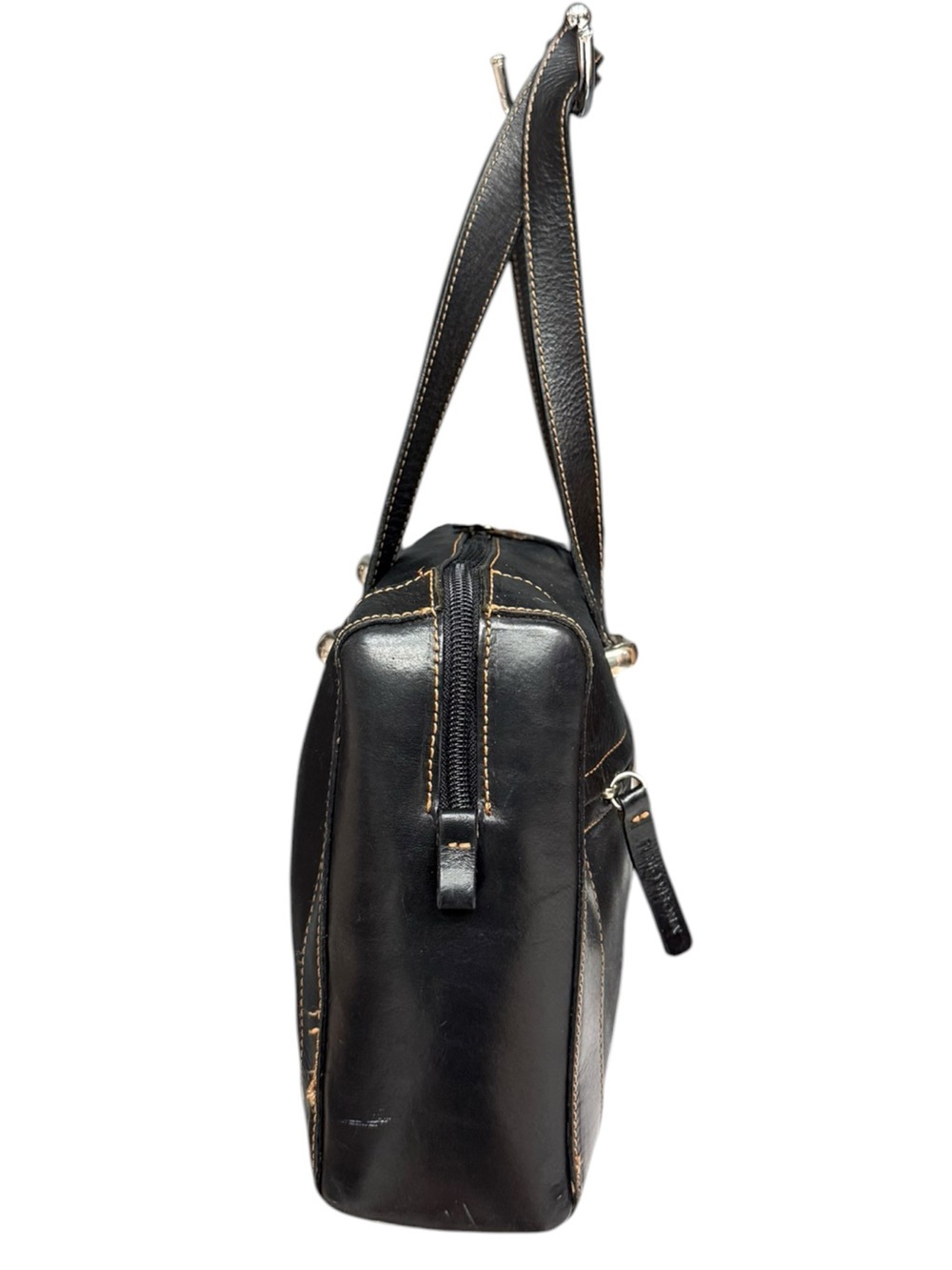 Plinio Visona Black Leather Baguette Shoulder Bag Made in Italy Minimalist - Picture 3 of 17